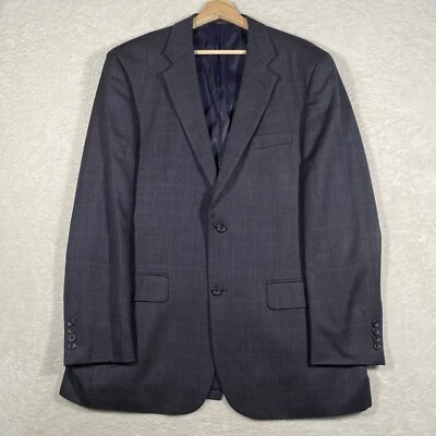 Joseph & Feiss Gold Mens 44L Grey Herringbone Plaid Windowpane Blazer Wool EUC - Image 1 of 4