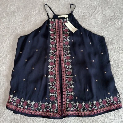 Camiseta sin mangas Floreat Anthropologie Midnight Flower azul marino bordada para mujer 6 nueva con etiquetas Foto 1 de 4