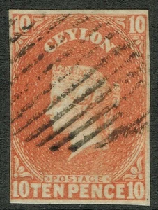 Ceilán 1857 SG9 10d bermellón aburrido 4m ex corazón de león gato usado muy fino. £325.00 - Imagen 1 de 1