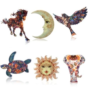 Animal Turtle Elephant Horse Sun Printing Flower Acrylic Brooch Pin Jewelry Gift - Photo 1 sur 15