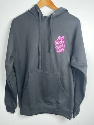 Pullover con Capucha Negra Anti Social Social Club ASSC Fronteras Rosa Letras Talla M Foto 1 de 4