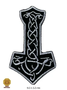 Mjolnir Viking Thor Hammer Loki Odin Skins Iron On Embroidered Patch UK SELLER - Foto 1 di 1