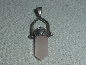 925 STERLING SILBER ROSENQUARZ KRISTALL ANHÄNGER EDELSTEIN PLATTIERT IRISCHE HEILUNG - Bild 1 von 7