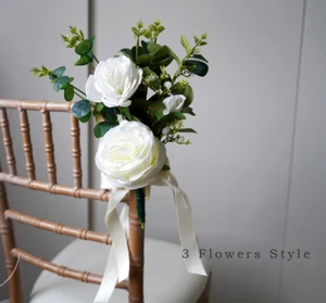 Handmade Set 6/8/10 Wedding Pew Ends, Pink/White Wedding Aisle Chair Decorations - Picture 1 of 12