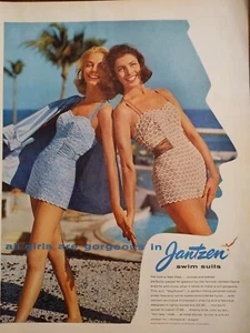 1957 vintage Jantzen swimsuit print ad. All girls are gorgeous in Jantzen  - Picture 1 of 1
