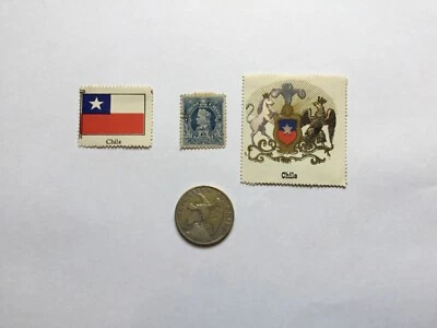 ЧИЛИ ЗОЛОТОЙ ТОНИРОВАННЫЙ СЕРЕБРЯНЫЙ ПЕСО WW1 1917S МАРКА 1901 ФЛАГ И ГЕРБ 1930 - Изображение 1 из 4