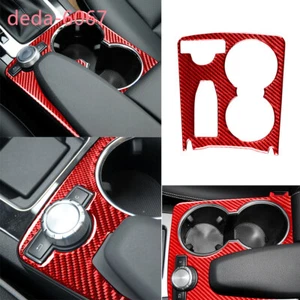 Red Carbon Fiber Water Cup Holder Panel Cover Trim For Benz C Class W204 2007-14 - Foto 1 di 12