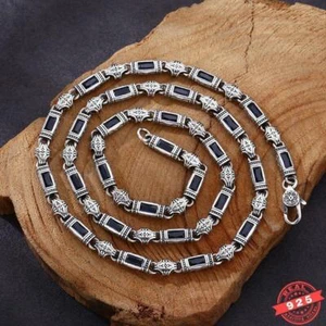 5MM Rectangle Zircon Bamboo Chain Necklace for Mens Womens 925 Sterling Silver - Picture 1 of 9