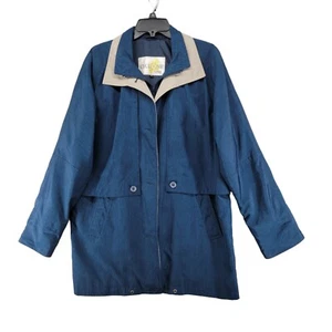 Vintage Cyclone Utex Trench Coat Blue/ Beige Lined Pockets Mid Length Size M - Picture 1 of 7