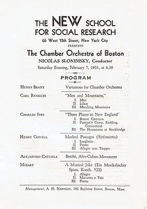 RARE 1931 PROGRAM at NEW SCHOOL - MODERN MUSIC - RUGGLES, IVES, COWELL, CATURLA - Picture 1 of 1