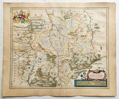 1640 MAP of GERMANY HILDESHEIM by WILLEM BLAEU antique AUTHENTIC hand colored - Image 1 of 4