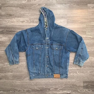 Vtg 90s Billabong Denim Quilt Lined South Western Hooded Jacket Sz. XL USA - Picture 1 of 17