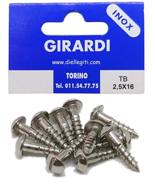 VITE A LEGNO IN ACCIAIO INOX A2 TESTA BOMBATA A TAGLIO DIN 96 mm2,5x16 - Immagine 1 di 1