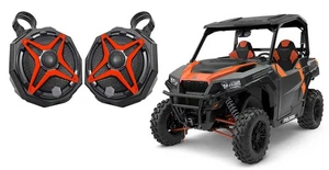 Pair Polaris General 6.5" Rear Pro Fit Cage Harness Bar SSV Speakers+Red Grills - Picture 1 of 11