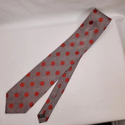 Corbata de Seda Steven Land THE BIG KNOT Diseñador Patrón Círculo Rojo Negro Blanco Foto 1 de 4