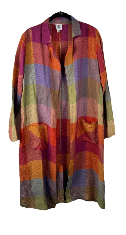 Jaqueta dRA Anthropologie Sierra Duster tamanho P 100% linho xadrez patchwork artística - Imagem 1 de 4