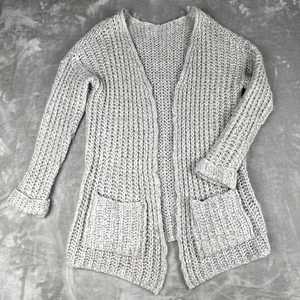 ONLY Knit Cardigan Womens Sz LRG Grey Mohair Blend Chunky Knit Open Front Cozy - Picture 1 of 9