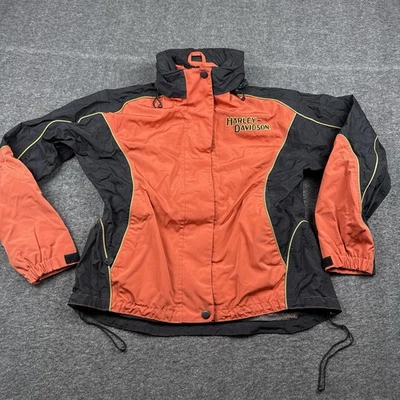 Chaqueta Harley Davidson para mujer mediana naranja equipo de equitación malla capucha lluvia viento Foto 1 de 4