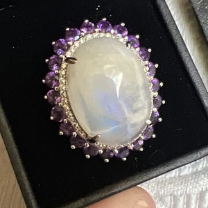 Carol Brodie Cocktail Ring Rarities Moonstone & Amethyst 925 sz 10 #JE9 - Picture 1 of 6
