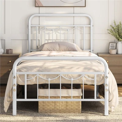 Twin/Full/Queen Metal Bed Frame with Vintage Headboard Black/Antique Gold - Image 1 of 4