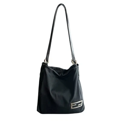Bolso de Hombro Fendi Vintage FF Neopreno Negro Plata Nylon Baguette para Mujer Foto 1 de 4