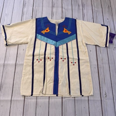 Top túnica pájaro bordado a mano Irene Pulos M México algodón artesanal boho folk Foto 1 de 4