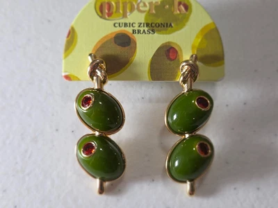 Pendientes de poste de piedra de vidrio oliva Martini cóctel PIPER.K nuevo en paquete Foto 1 de 4