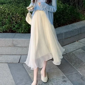 Falda Para Mujer Primavera Verano Cintura Alta Línea A Plisada Midi Faldas Estilo Moderno - Imagen 1 de 26