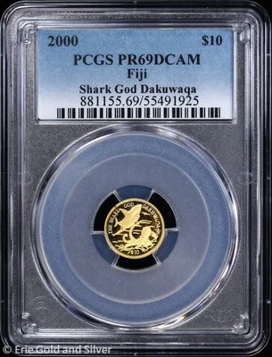 2000 $10 Fiji Shark God Dakuwaqa 1/25 oz Gold Proof Coin PCGS PR 69 DCAM - Image 1 of 4