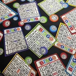 BINGO Cards in Black Timeless Treasures Cotton Fabric 1/2 Yard X 44” - Picture 1 of 6