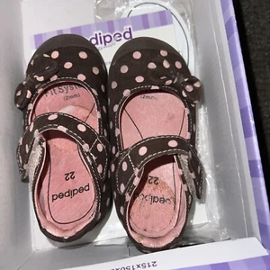 Pediped Brown And Pink Polka Dots Size EU 22 6-6.5 GRACE - Picture 1 of 10