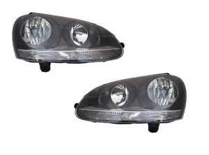 Passend für VW Golf 5 Set Scheinwerfer Schwarz Links Rechts Stellmotor Halogen - Picture 1 of 5