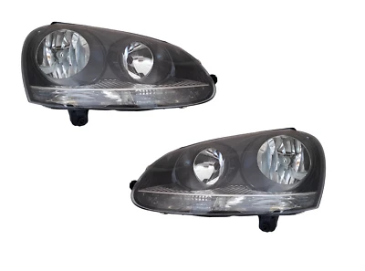 Passend für VW Golf 5 Set Scheinwerfer Schwarz Links Rechts Stellmotor Halogen - Bild 1 von 4