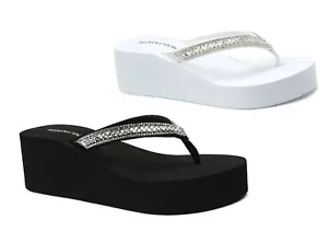 NUEVAS Sandalias Plataforma Mujer T-Strap Rhinestone Wedge Flip Flops || - Imagen 1 de 40