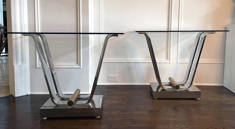Steel and Brass Tulip Bases for Dining or Console tables by Karl Springer Cover