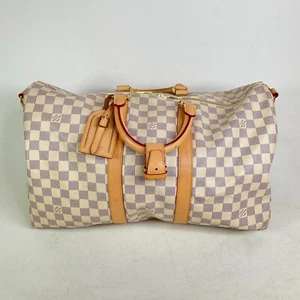 Louis Vuitton Damier Azur Keepall Bandouliere 45 Canvas Boston Bag - Picture 1 of 20