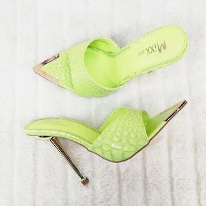 Sandalias sin cordones Venus verde lima delgadas tacón alto punta puntiaguda deslizables zuecos - Imagen 1 de 12