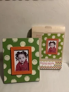 Polka Dots Photo Picture Frame 4x6 Hanging Tabletop Wooden Green White Orange - Picture 1 of 6