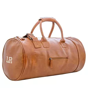 Personalised Faux Leather Barrel Bag With Initials - Picture 1 of 6