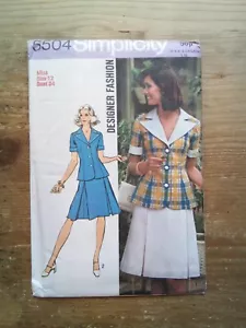 5504 Summer Pleat Skirt & Jacket Size 12 Uncut Vintage Simplicity Sewing Pattern - Picture 1 of 2
