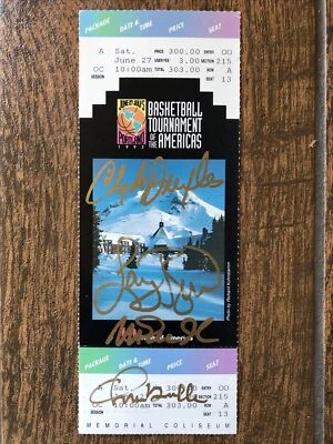 92 Olympic Dream Team Tournament of Americas Signed TIcket Magic Bird Mullin + 1 - Image 1 of 4