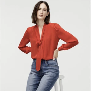 J.CREW Long Sleeve Tie Red Blouse Size 0P - Picture 1 of 7