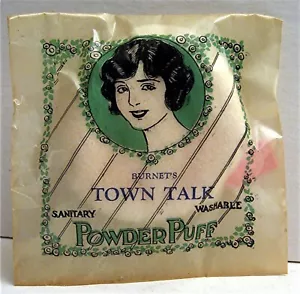 1920 Burnets Town Talk polvere sanitaria puff St Louis Mo vecchio magazzino invenduto - Foto 1 di 2