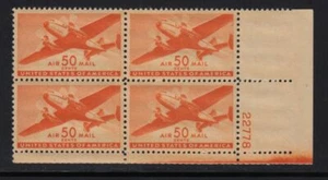 1946 Transport Plane Sc C31 50c Airmail MNH plate block Durland CV $60 - Picture 1 of 1
