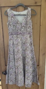 ANOKHI FOR EAST SIZE 8 PURPLE BROWN MULTI PAISLEY COTTON MIDI DRESS VTG INDIAN - Picture 1 of 5