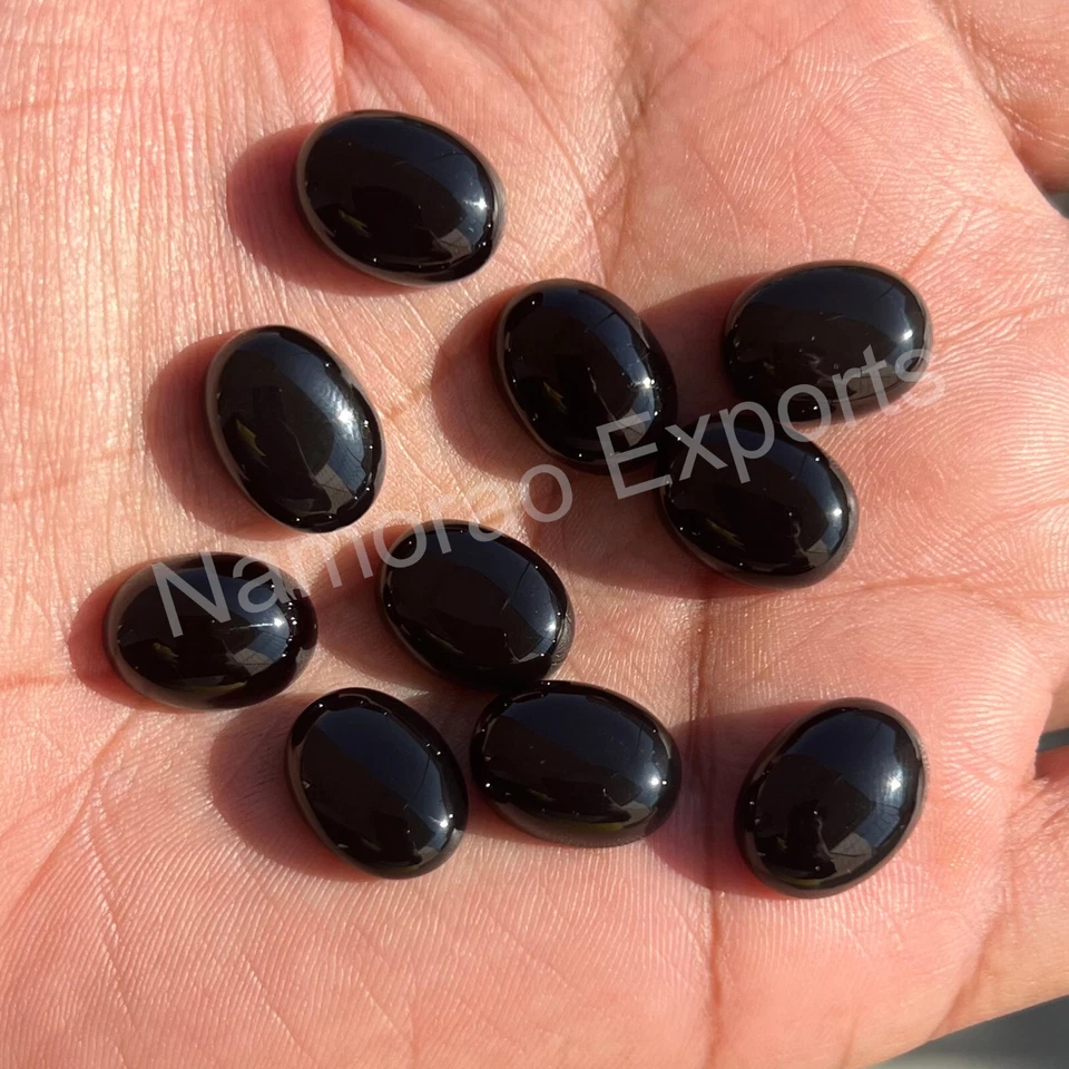 Natural Black Onyx Oval 3x5 mm to 15x20 mm Cabochon Loose Gemstone Lot - Image 1 of 4