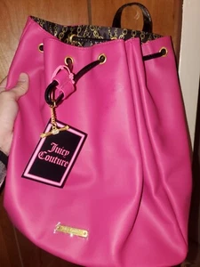 Ladies Handbag Backpack Juicy Couture, size 13x12x6", pink W/ black trim - Picture 1 of 2