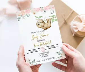 Personalisierte Faultier Babyparty Einladung, Babyparty für Mädchen Babyparty - Bild 1 von 2