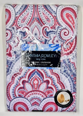 Cynthia Rowley 60x84 Oblong Indoor Outdoor Tablecloth Red White Blue Paisley NIP - Image 1 of 2