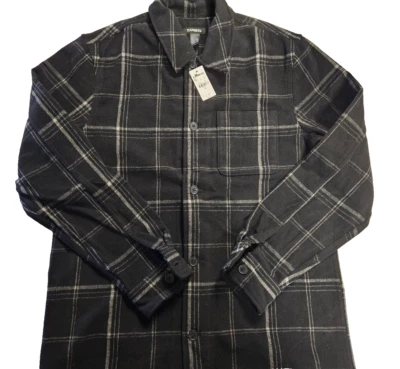 EXPRESS MENS BLACK PLAID WOOL JACKET - SHIRT SIZE M NEW WITH TAGS - Image 1 of 3